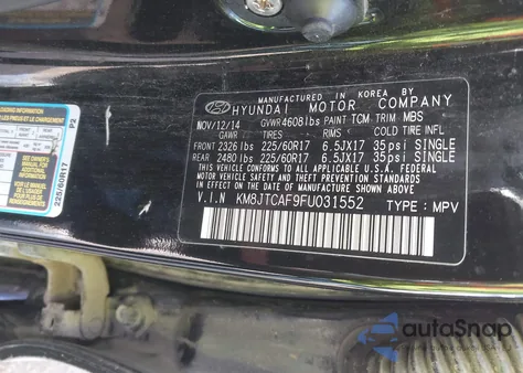 2015 Hyundai Tucson Gls from USA, damaged, VIN KM8JTCAF9FU031552